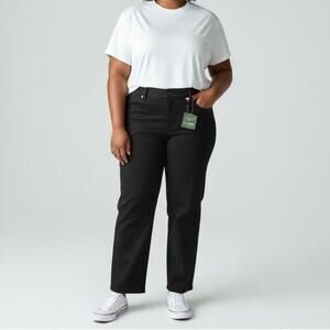 L.L. Bean Wrinkle Free Cotton Chino Pants NWT Women's Sz 18 Black Straight Leg